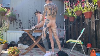 Invited a real prostitute in fishnet tights to cottage and fucked hard