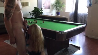 Blond loses in pool but still sinks balls
